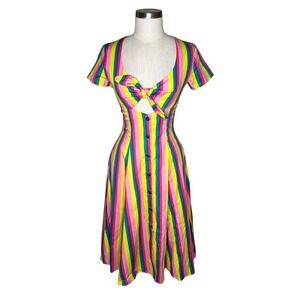 STAUD Alice Dress Rainbow Stripe Tie Front Cutout Women's Size 2 Colorful Bright